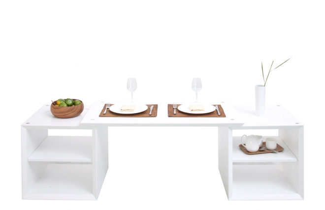 Table basse blanche 2 &eacute;tag&egrave;res Cin&eacute; dinner up to you by Dominique David