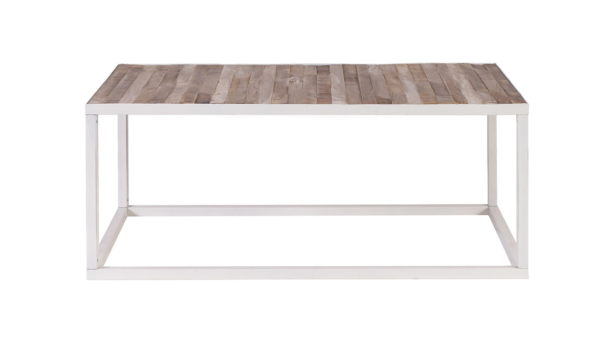 Table basse bois et mtal blanc L100 cm ROCHELLE