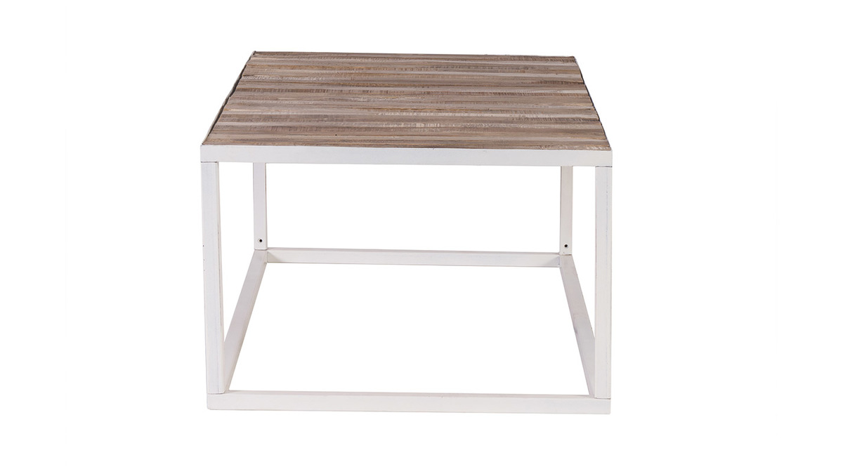 Table basse bois et mtal blanc L100 cm ROCHELLE