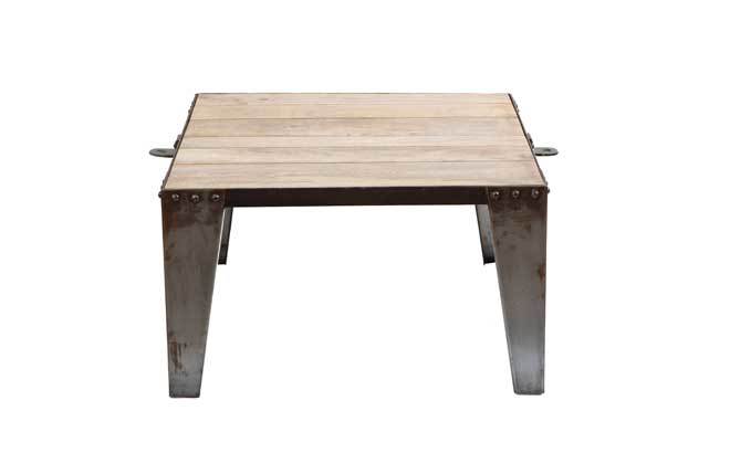 Table basse carr&eacute;e en bois et acier INDUSTRIA