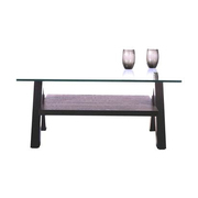 Table basse de salon design carr&eacute;e NEW BAILEY coloris weng&eacute; et plateau en verre tremp&eacute;  image pub1