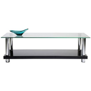 Table basse de salon noire laqu&eacute;e NEW TELMA plateau en verre tremp&eacute;  image pub1
