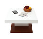 Table basse design laqu&eacute;e blanc et bois plateau ouvrant FUTURA