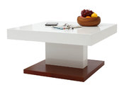 Table basse design laqu&eacute;e blanc et bois plateau ouvrant FUTURA