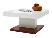 Table basse design laqu&eacute;e blanc et bois plateau ouvrant FUTURA