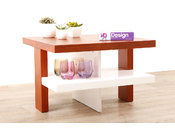 Table basse design laqu&eacute;e blanche et bois GLASGOW