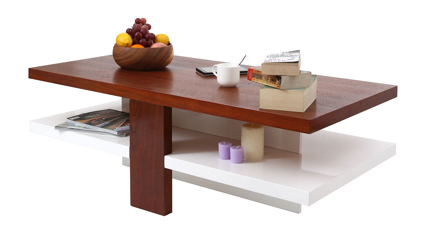 Table basse design laqu&eacute;e blanche et bois WILLOW