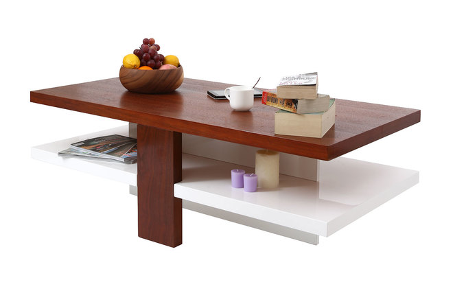 Table basse design laqu&eacute;e blanche et bois WILLOW