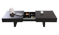 Table basse design laqu&eacute;e noire plateaux ouvrants GISSY