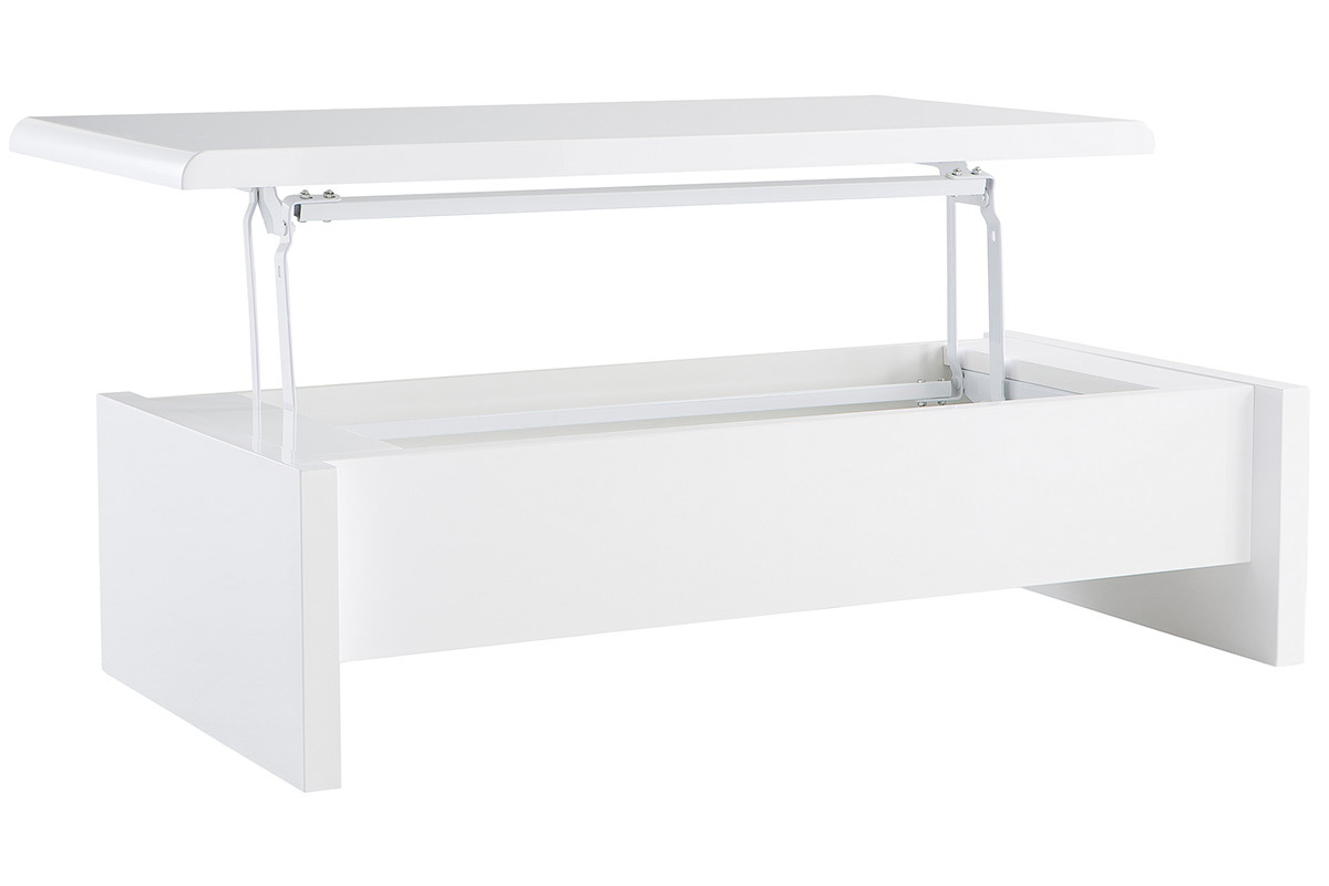Table basse design r&eacute;glable blanche avec rangement LOLA