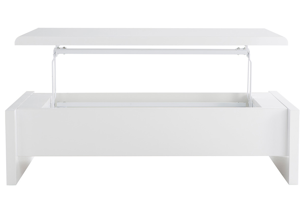 Table basse blanc laqu&eacute; relevable LOLA
