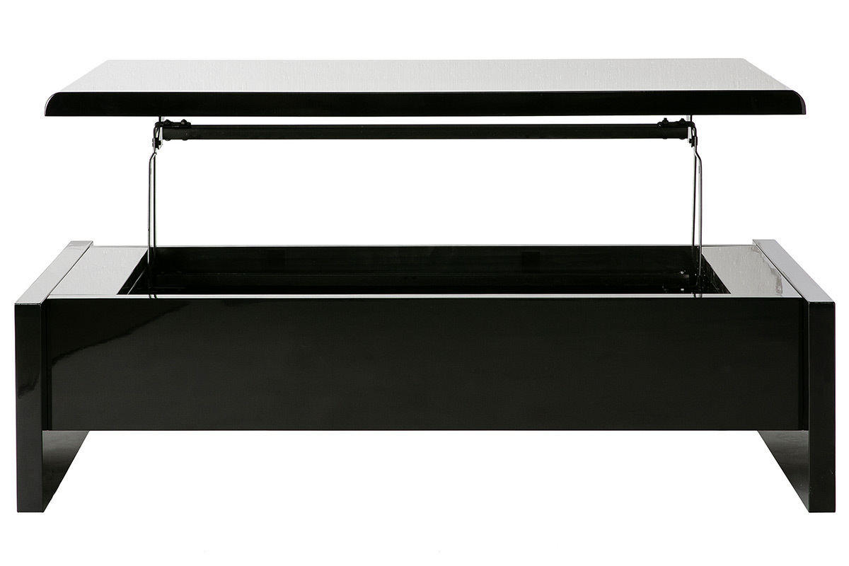 Table basse noir laqu&eacute; relevable LOLA