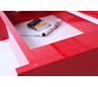 Table basse design relevable laqu&eacute;e rouge LOLA
