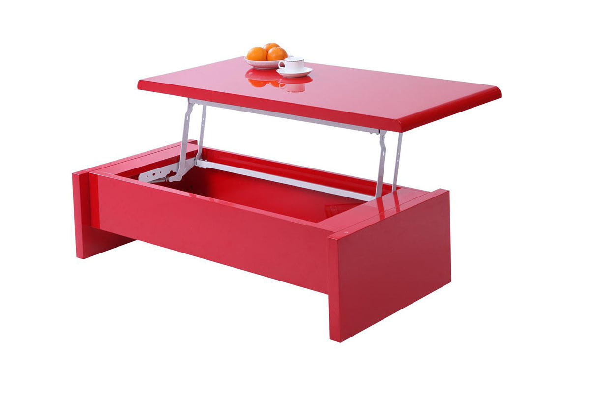Table basse relevable rouge laqu&eacute; LOLA