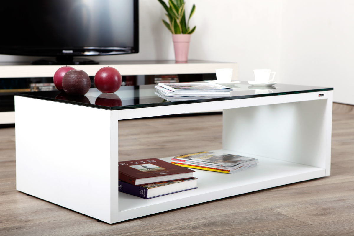 Table basse design verre blanche et noire SYMBIOSIS