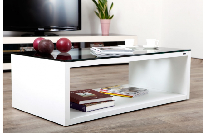 Table basse design verre blanche et noire SYMBIOSIS