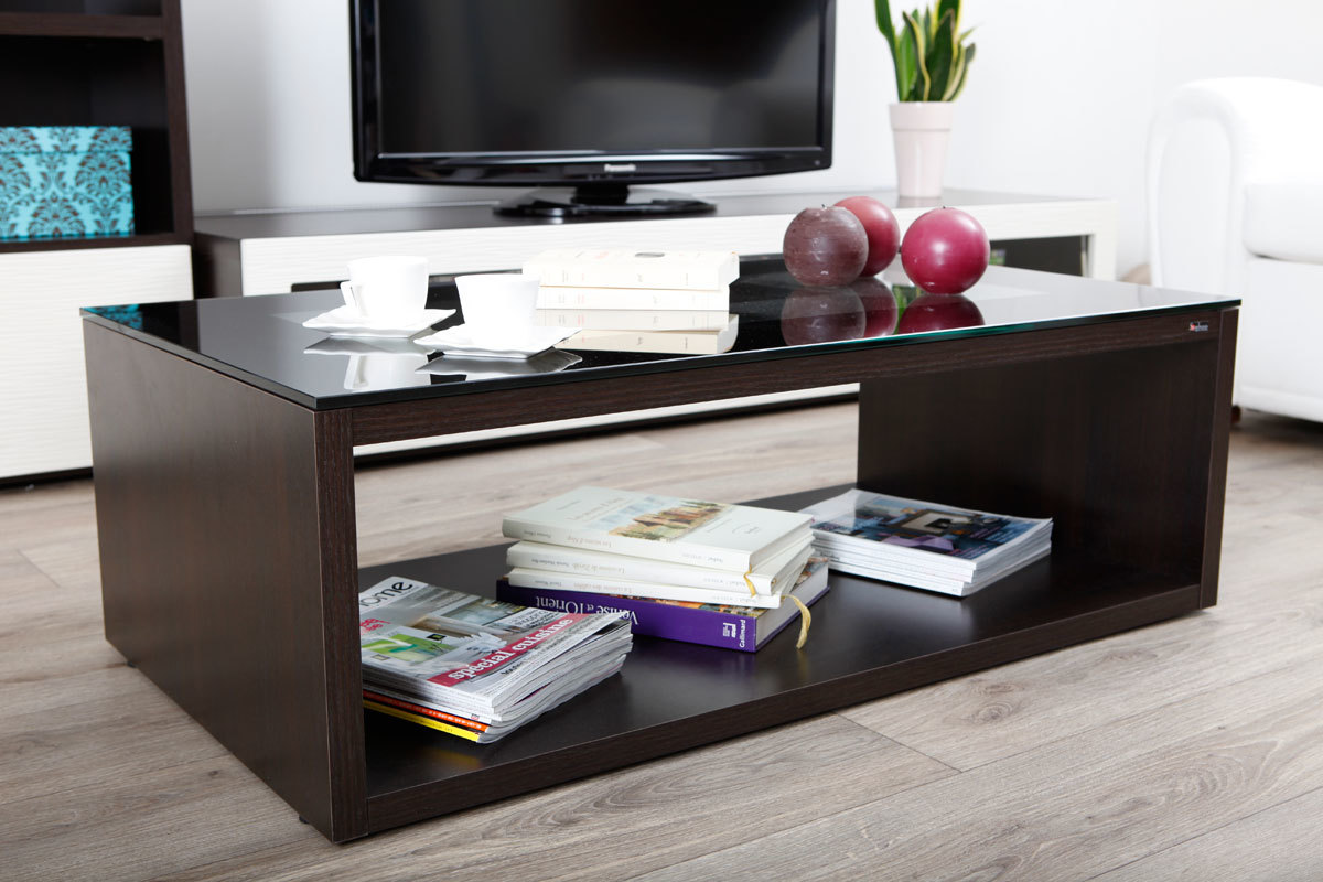 Table basse design verre chocolat et noire SYMBIOSIS