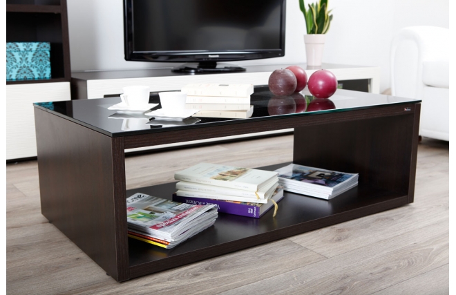 Table basse design verre chocolat et noire SYMBIOSIS