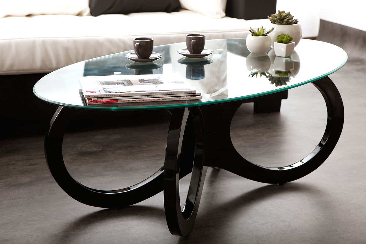 Table basse en verre noire BUTTERFLY
