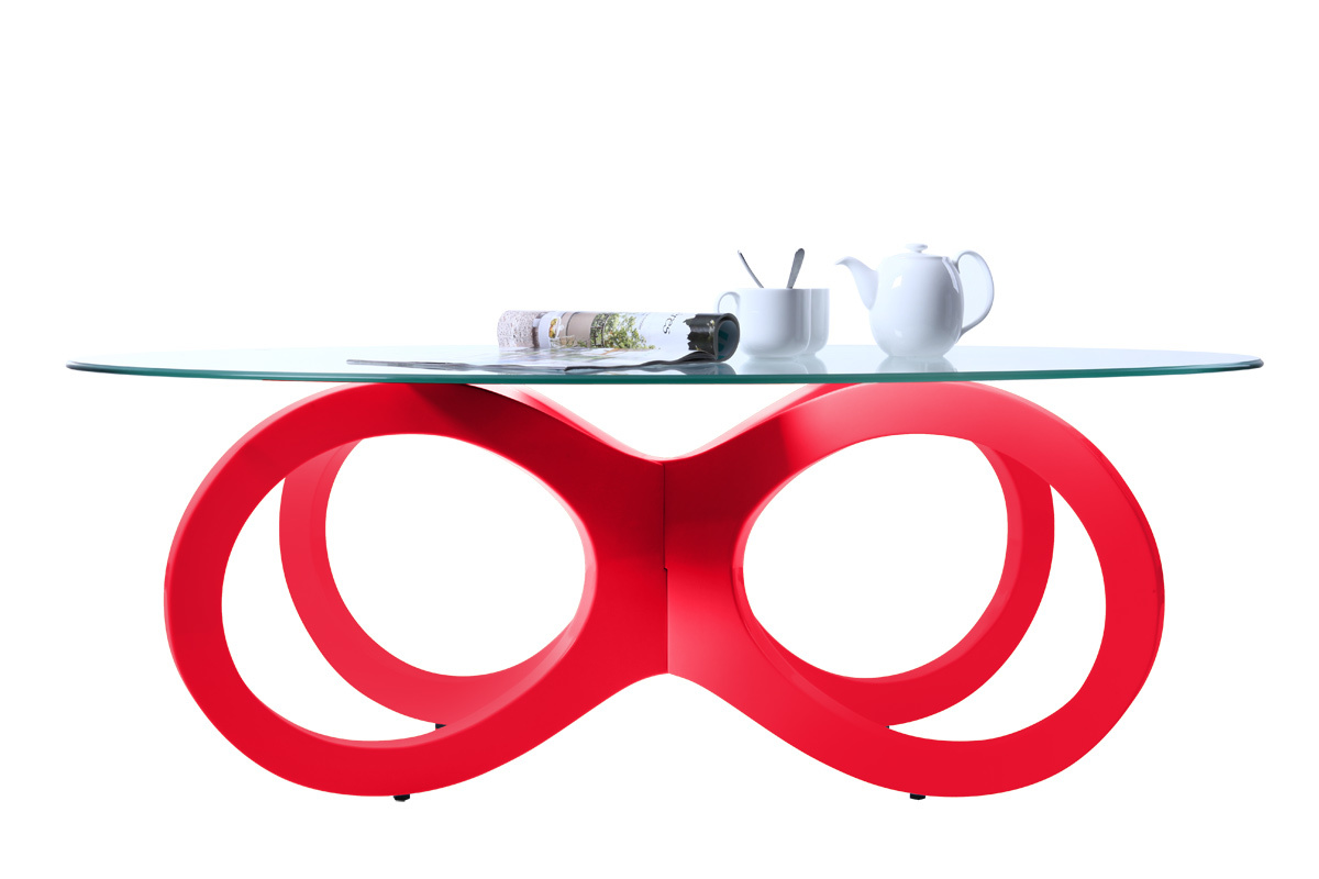 Table basse design verre rouge BUTTERFLY