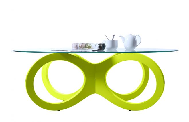 Table basse design verre vert anis BUTTERFLY