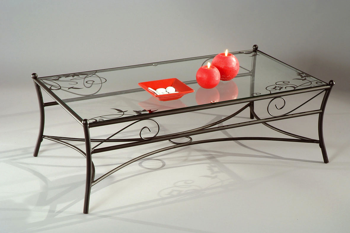 Table basse en verre et acier rectangulaire Florence