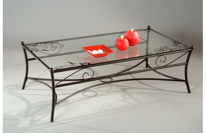 Table basse en verre et acier rectangulaire Florence