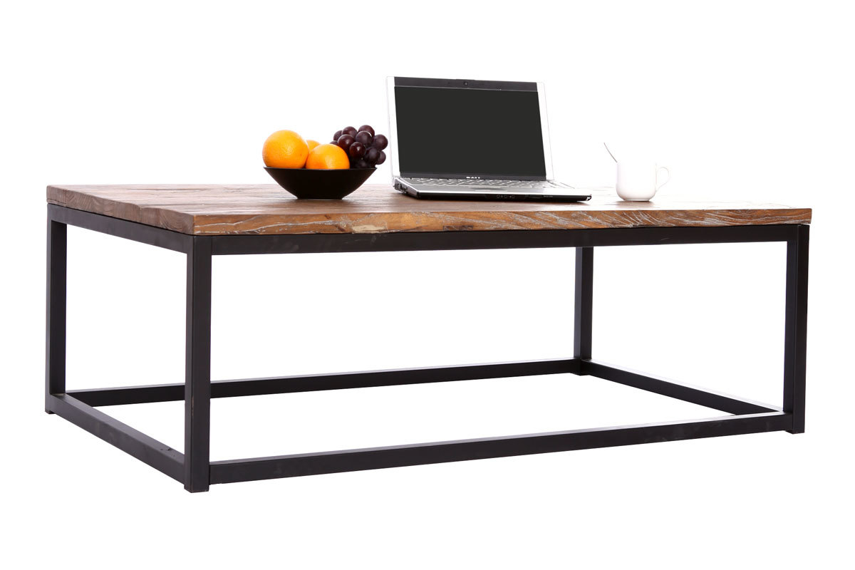 SOLDES Table basse industrielle bois m&eacute;tal FACTORY