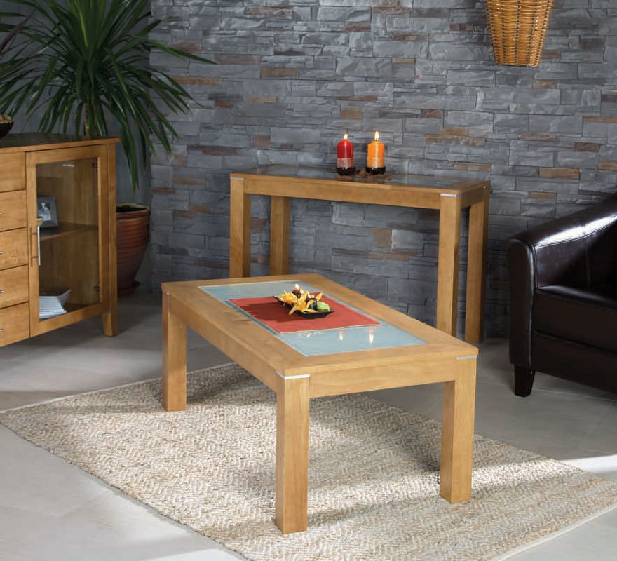 Table Basse JERRI ch&ecirc;ne clair et verre d&eacute;poli image 1