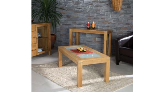 Table Basse JERRI ch&ecirc;ne clair et verre d&eacute;poli image 1