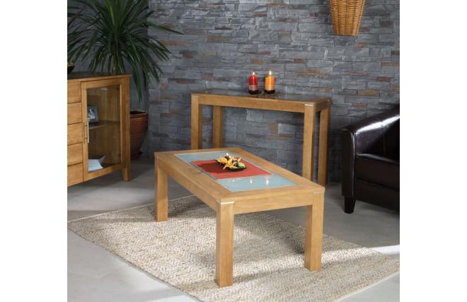 Table Basse JERRI ch&ecirc;ne clair et verre d&eacute;poli