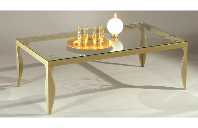 Table basse moderne en verre et acier laqu&eacute;