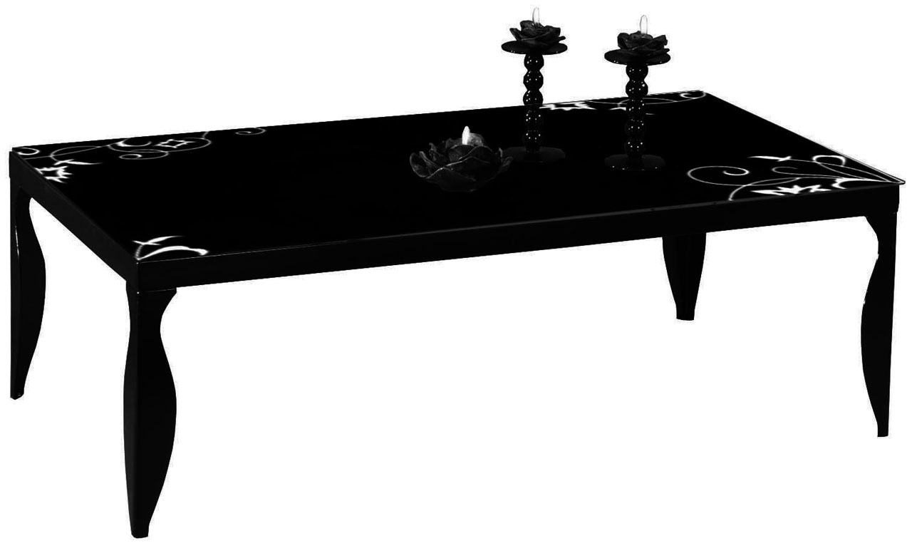 Table basse moderne noire en acier laqu&eacute; et verre tremp&eacute; Baroca
