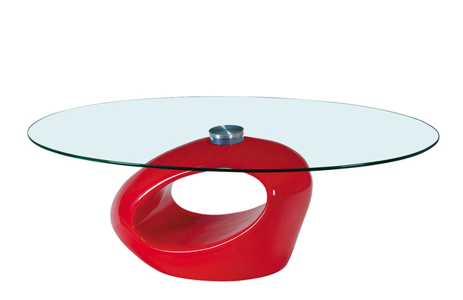 Table basse moderne rouge en verre et abs Rondella