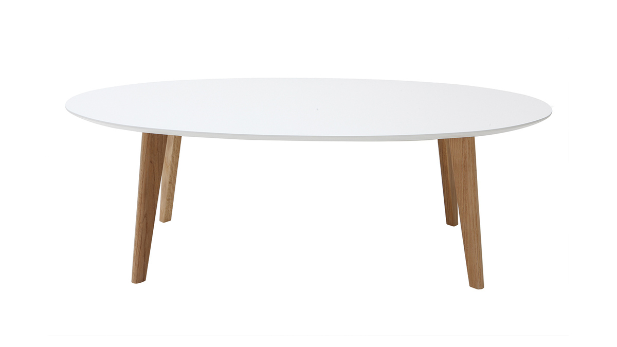Table basse ovale scandinave blanc et bois clair chne L120 cm EKKA