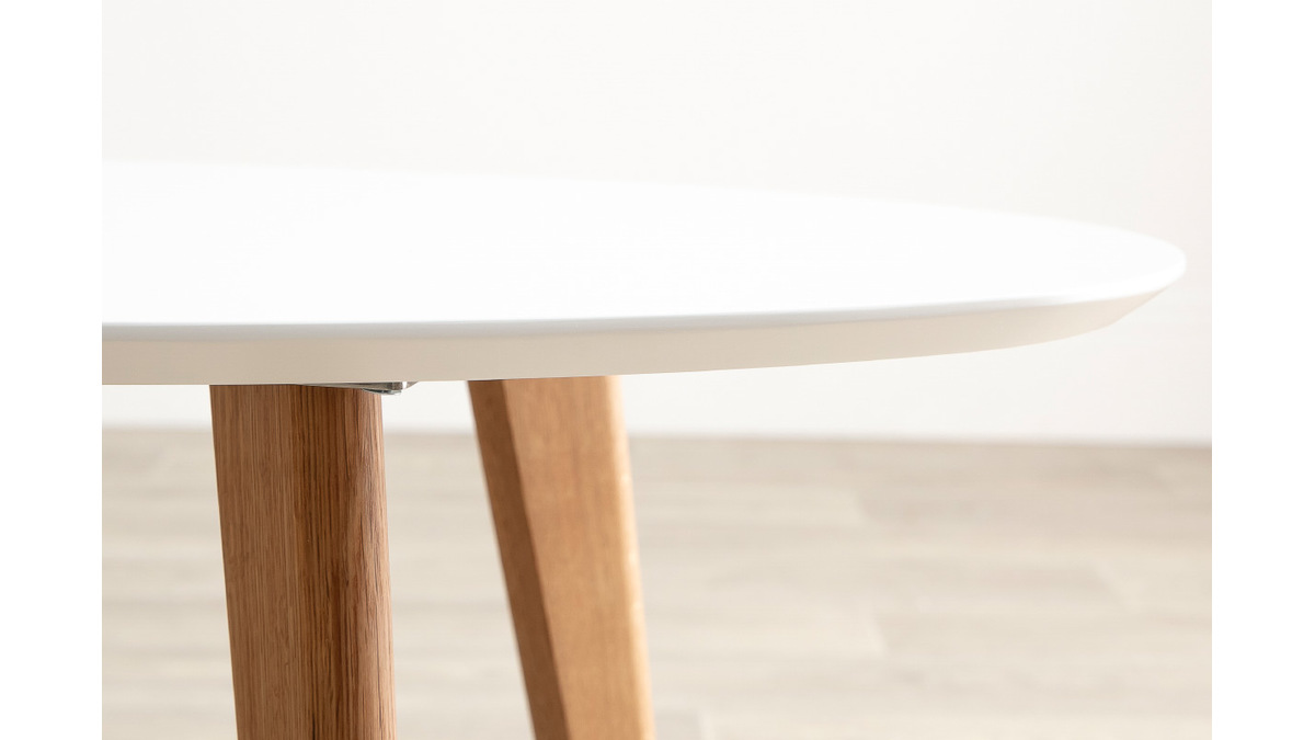 Table basse ovale scandinave blanc et bois clair chne L120 cm EKKA