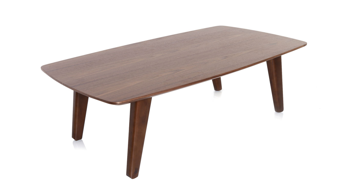 Table basse rectangulaire vintage bois fonc noyer L120cm FIFTIES