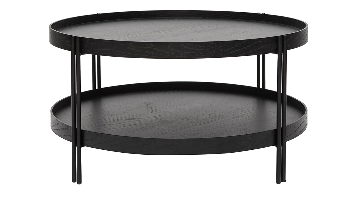 Table basse ronde design bois noir et mtal noir D80 cm TWICE