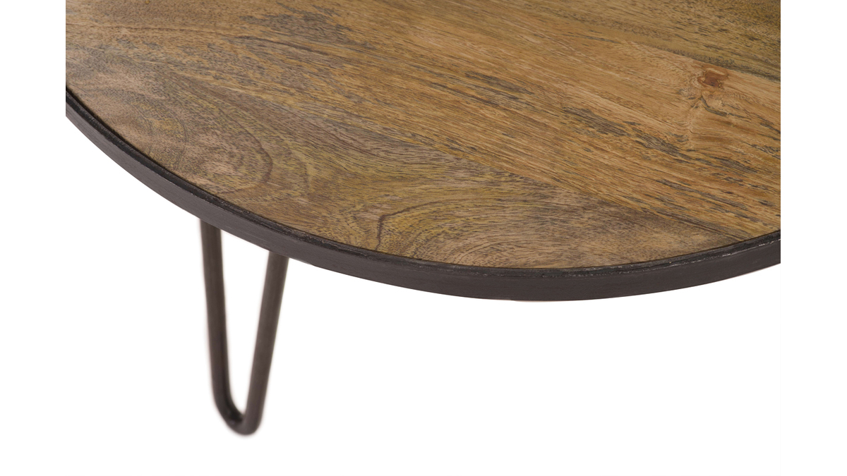 Table basse ronde industrielle bois manguier massif et mtal noir L80 cm ATELIER