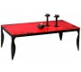 Table basse rouge moderne en acier laqu&eacute; et verre tremp&eacute; Baroca