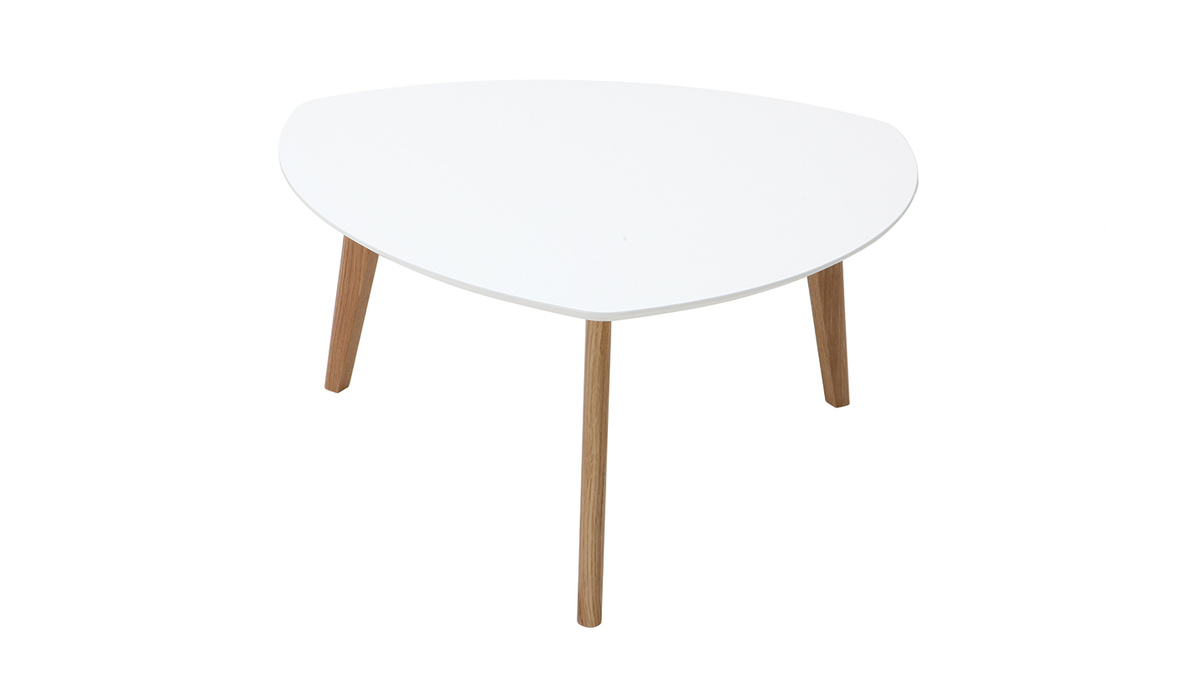 Table basse scandinave blanc et bois clair chne L80 cm EKKA