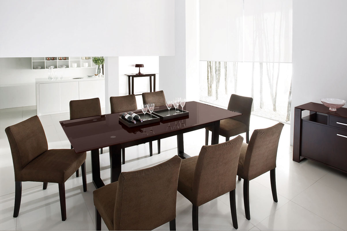 Table  - Chene coloris wenge - LAYTON - Plateau Verre Brun