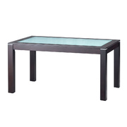 Table ch&ecirc;ne malaisien JERRI - verre tremp&eacute; d&eacute;poli - coloris wenge image pub1
