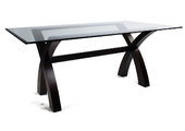 Table ch&ecirc;ne malaisien NICOLAS - plateau de verre  - coloris wenge