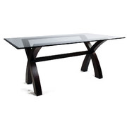 Table ch&ecirc;ne malaisien NICOLAS - plateau de verre  - coloris wenge