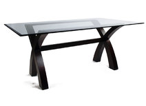 Table ch&ecirc;ne malaisien NICOLAS - plateau de verre  - coloris wenge