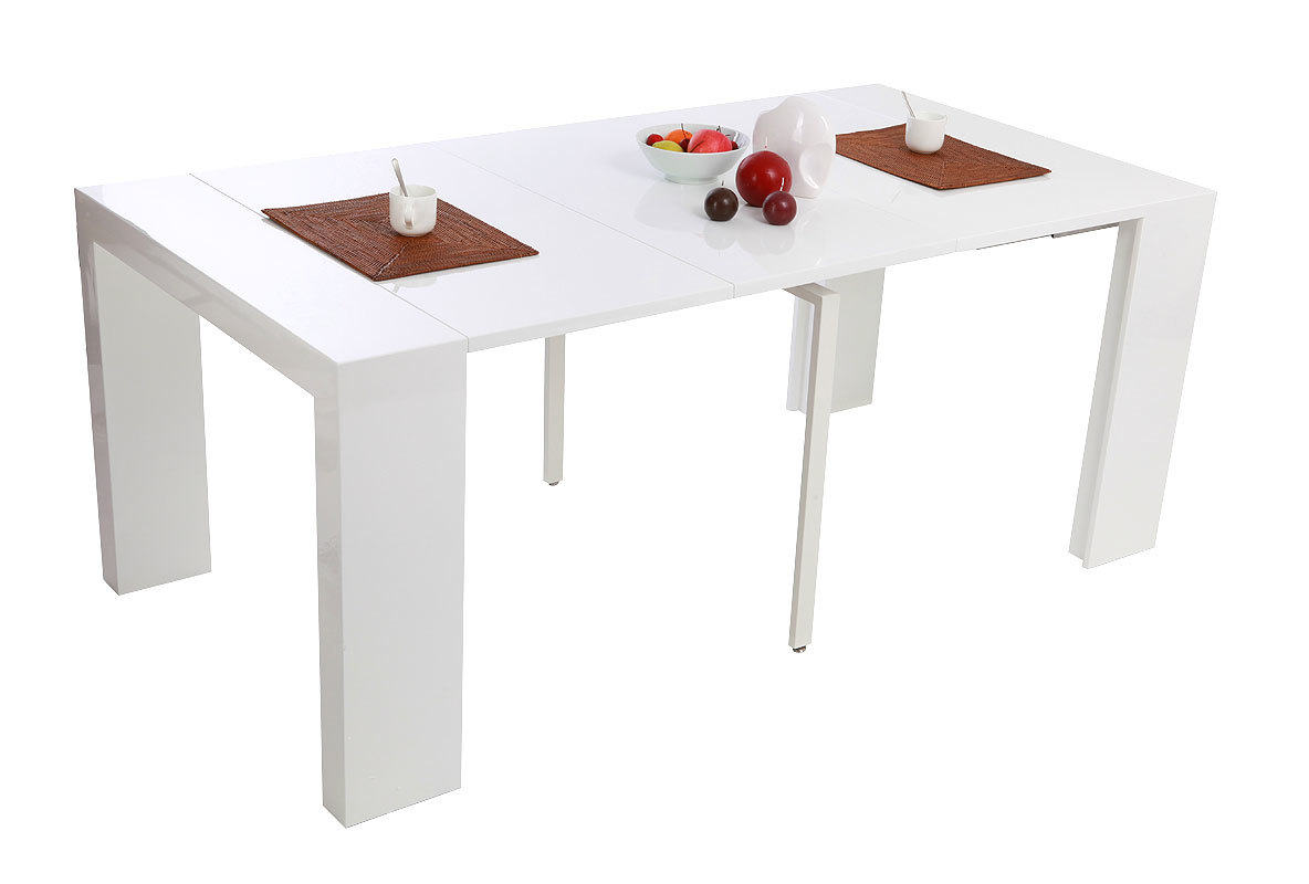 SOLDES Table console extensible laqu&eacute;e blanche CALEB
