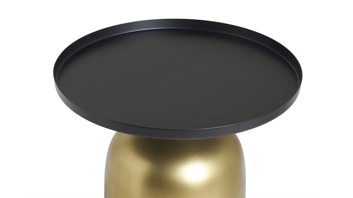 Table d'appoint design ronde en mtal dor et plateau noir mat RAMSES