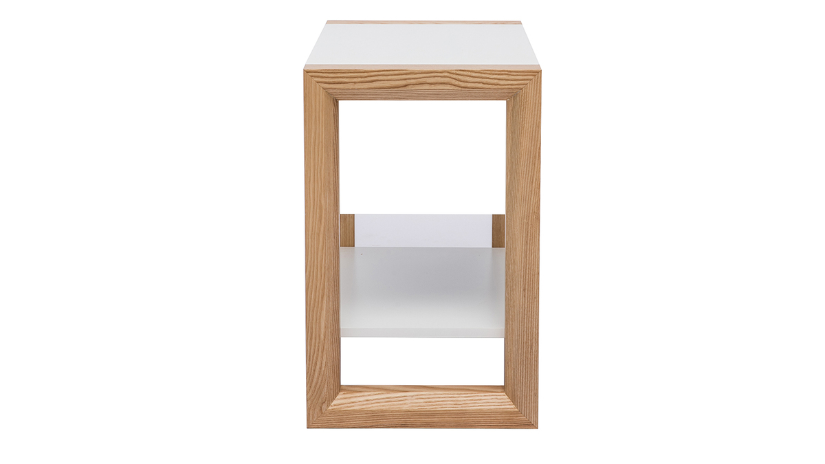 Table de chevet blanc et bois clair frne massif L55 cm ARMEL