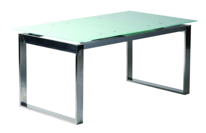 Table de cuisine / &agrave; manger &agrave; rallonges en inox et verre tremp&eacute; Inola